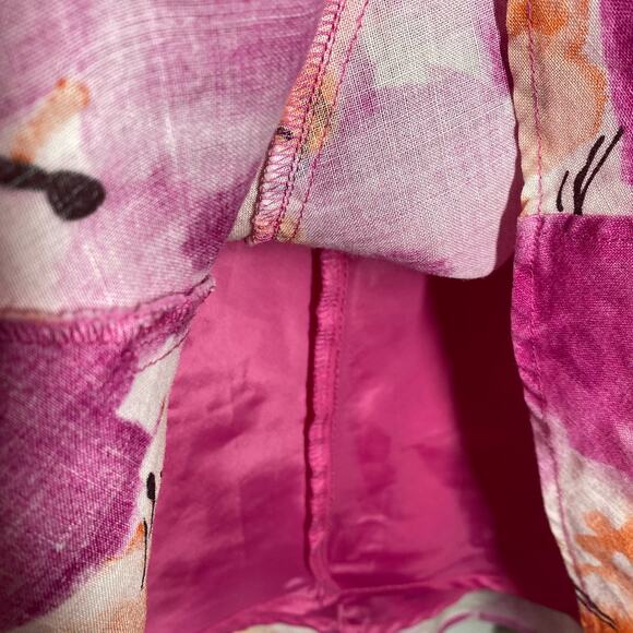 Allison Taylor Floral Skirt 100% Linen Pink Orange White Watercolor Womens Sz 8 - Picture 4 of 5